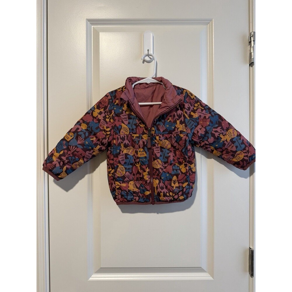REI Co-op Reversible 650 Down Jacket Toddler 3T Bird Print Mauve Puffer